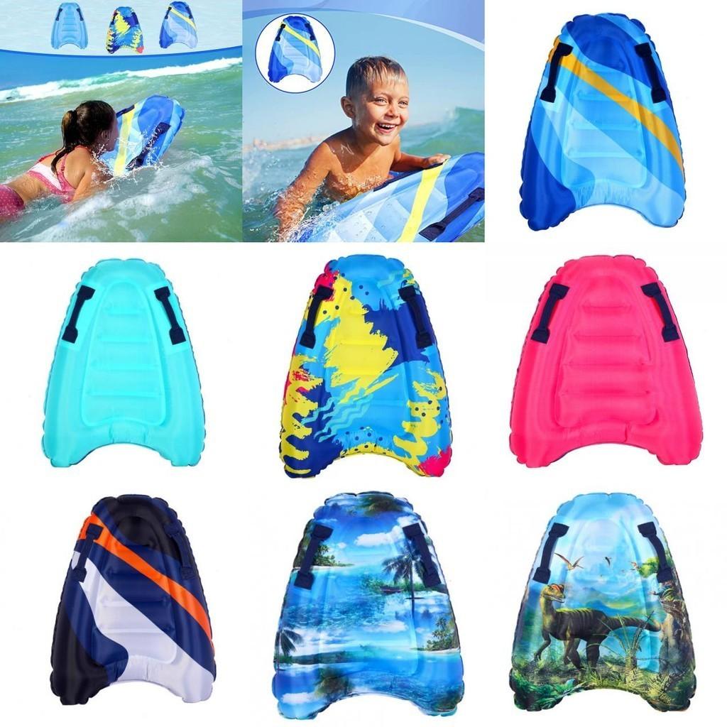 Children's Portable Inflatable Surfboard Lightweight Kickboard Ocean Surfing Water Slider Blue Striped