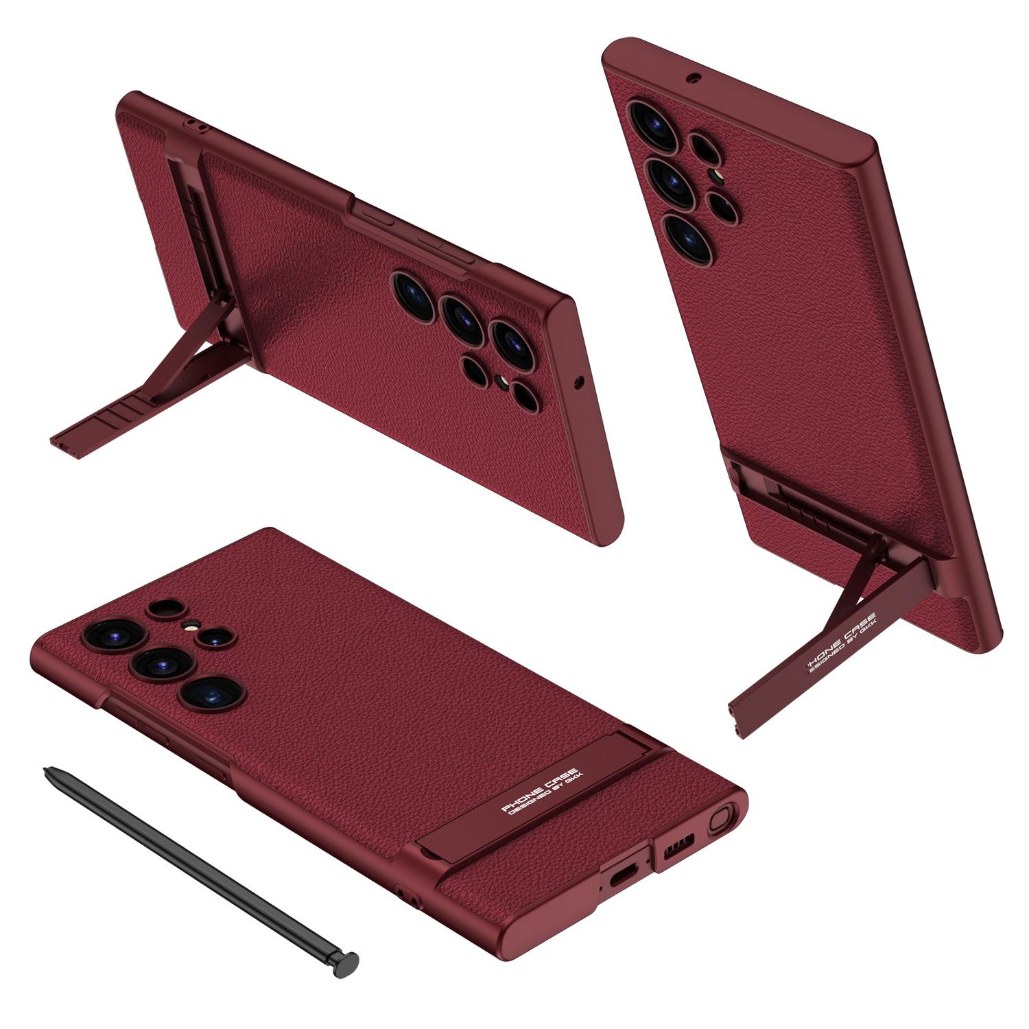 

Чохол для мобільного телефону Samsung S24ultra Однотонний шкіряний Повністю закритий Ультратонкий S24p Отвір для сутності Тріумфальний кронштейн Захисний чохол SM-S24Ultra