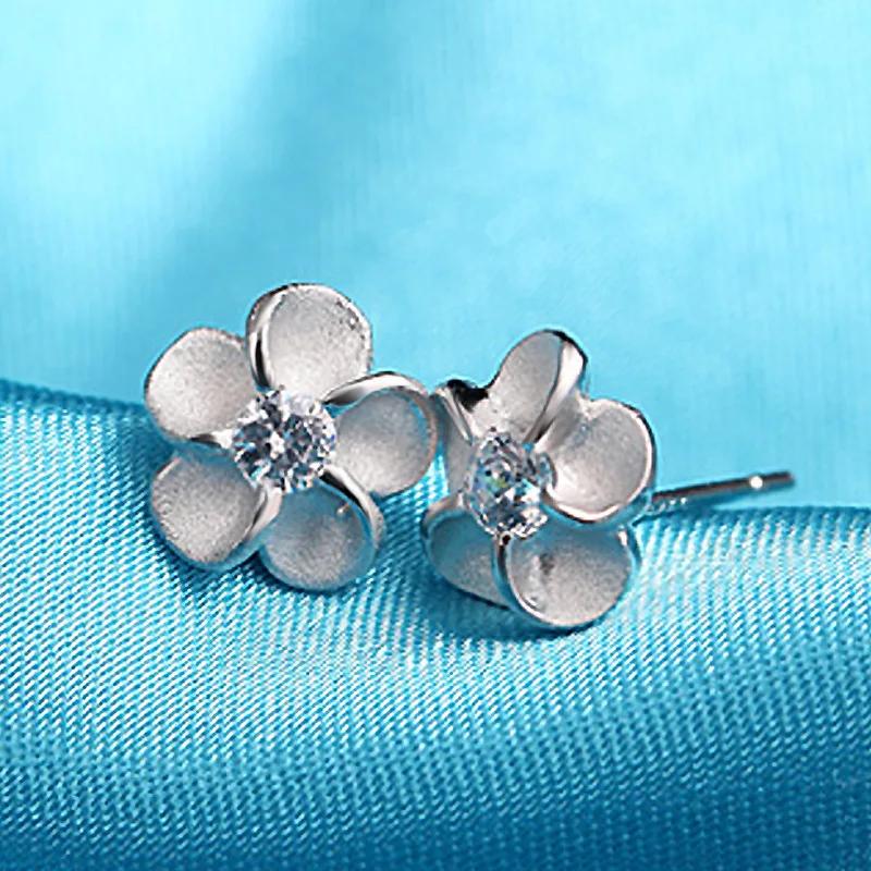2025 Fashion  Sterling Silver Primrose Flower Small Stud Earrings for Girl Gifts with Cubic Zirconia Compatible
