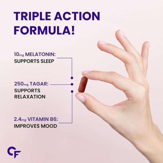 Carbamide Forte Melatonin 10 mg Schlaftabletten mit Tagar 250 mg | Schlafmittel für Männer & Frauen - 60 Veg Tabletten.