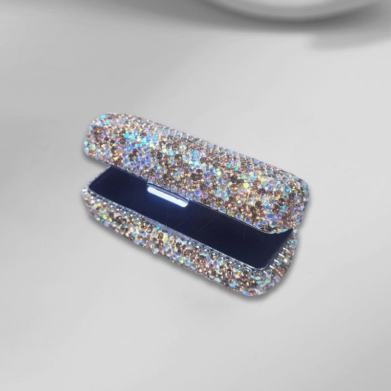 

Хрустальный автомобильный футляр для помады с зеркалом, органайзер для хранения со стразами, держатель для помады, автомобильные аксессуары для женщин золотой