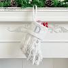 1Pc Christmas White Stocking Letter Embroidery Knitted Handmade Reusable Xmas Tree Hanging Gift Bag Stocking Pendant Party Holiday Decoration