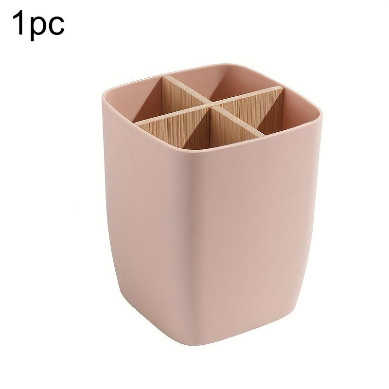 

1pc Bamboo Partition Storage Box Plastic Office Desk Organizer Pen Jewelry Storage 4 Slots Wooden Pen Holder Multi-Purpose Box