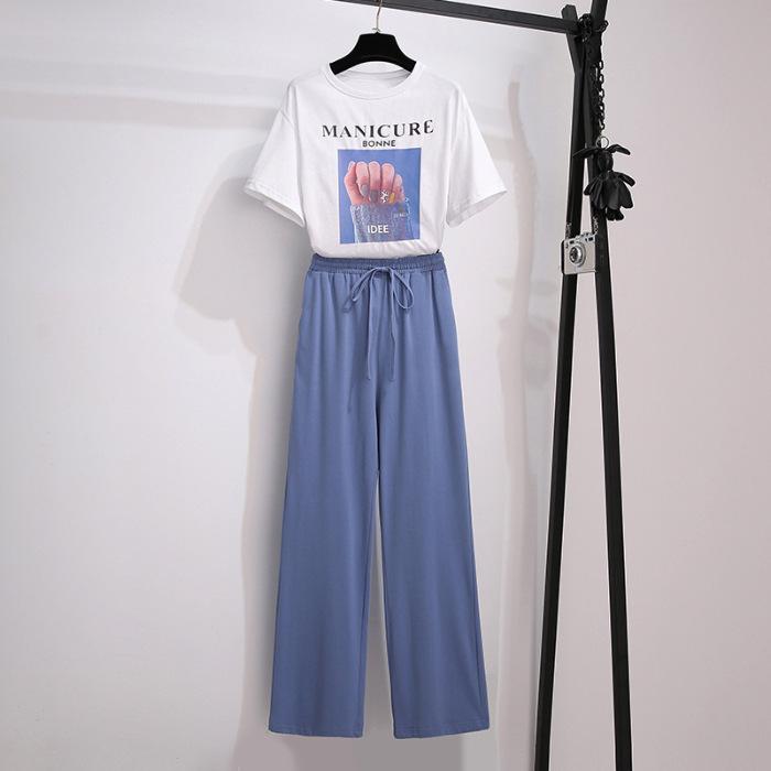 Women's Summer Set - Silk Wide-leg Pants and Short-sleeved Pants - A Stylish Two-piece Set That Reduces Age, Makes You Look Slimmer and Is Elegant.