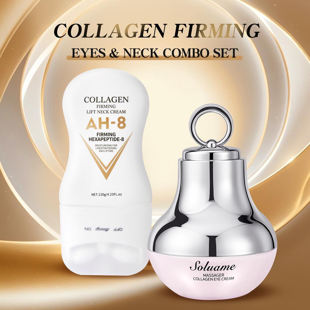 Set Crema Contorno Occhi e Collo da Massaggio al Collagene Idratante & Rassodante, Lozione Collo con Roller Massaggiante Facilmente Assorbibile