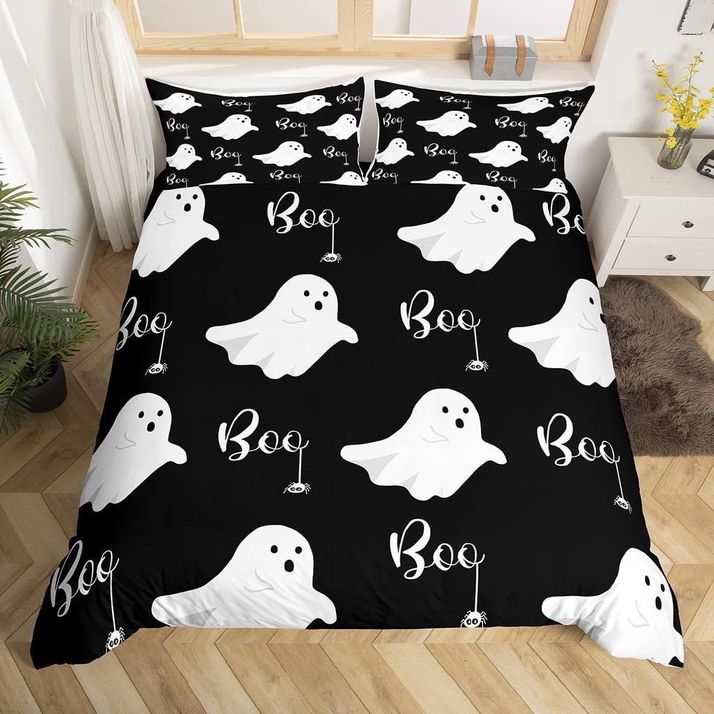 Cartoon Purple Bat Gothic Duvet Cover Halloween Bats Bedding Set Star Quilt Cover Spooky Dark Shadows Silhouette Halloween Decor