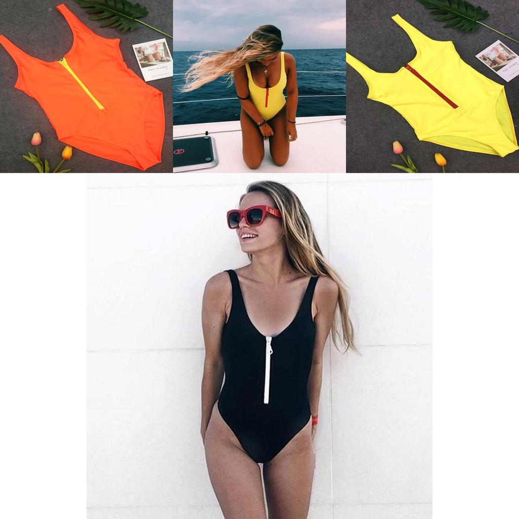 Elegant Women's One-piece Swimsuit Swimwear Zipper Monokini Bathing Suit Padded Bikini For Stylish Beach Days