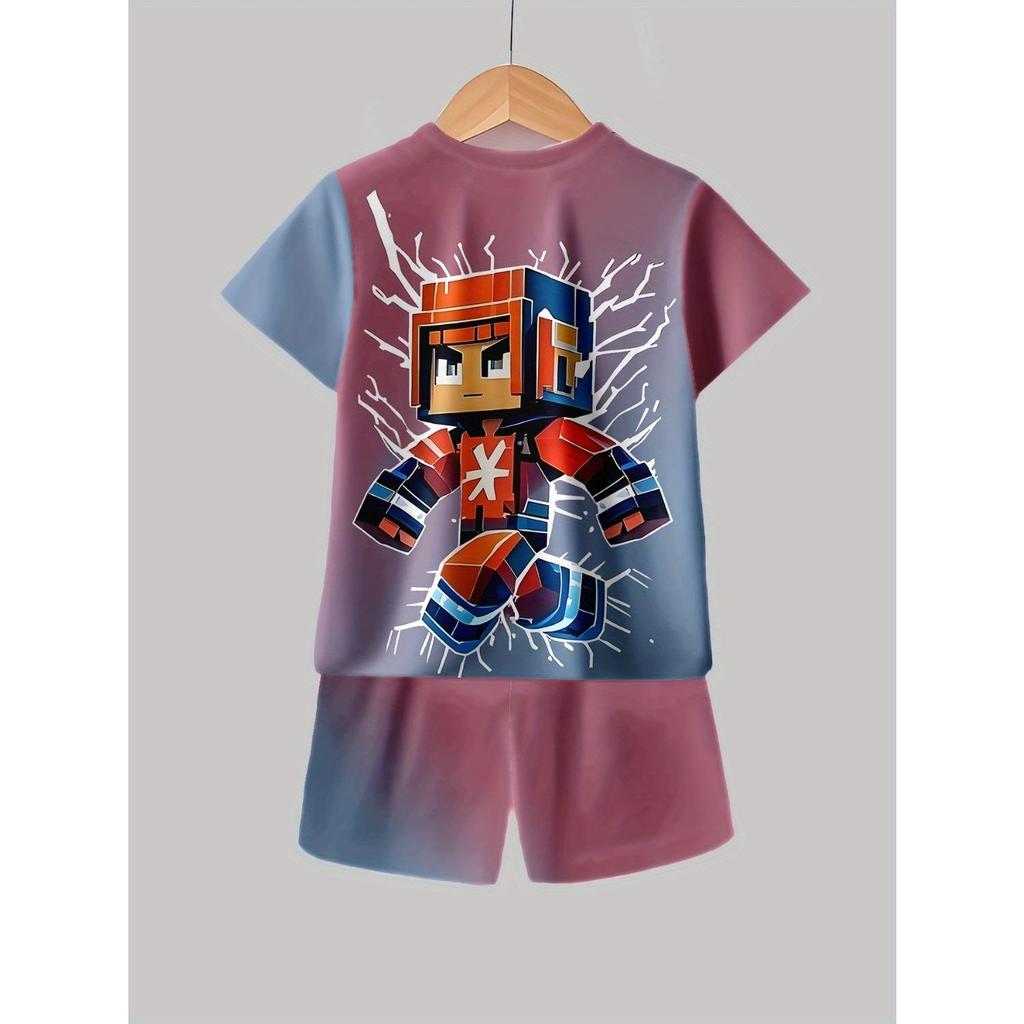 Set da ragazzo di pullover casual alla moda con stampa 3D, pantaloncini a maniche corte, maglietta sportiva T, pantaloncini T-shirt da esterno per ragazzi
