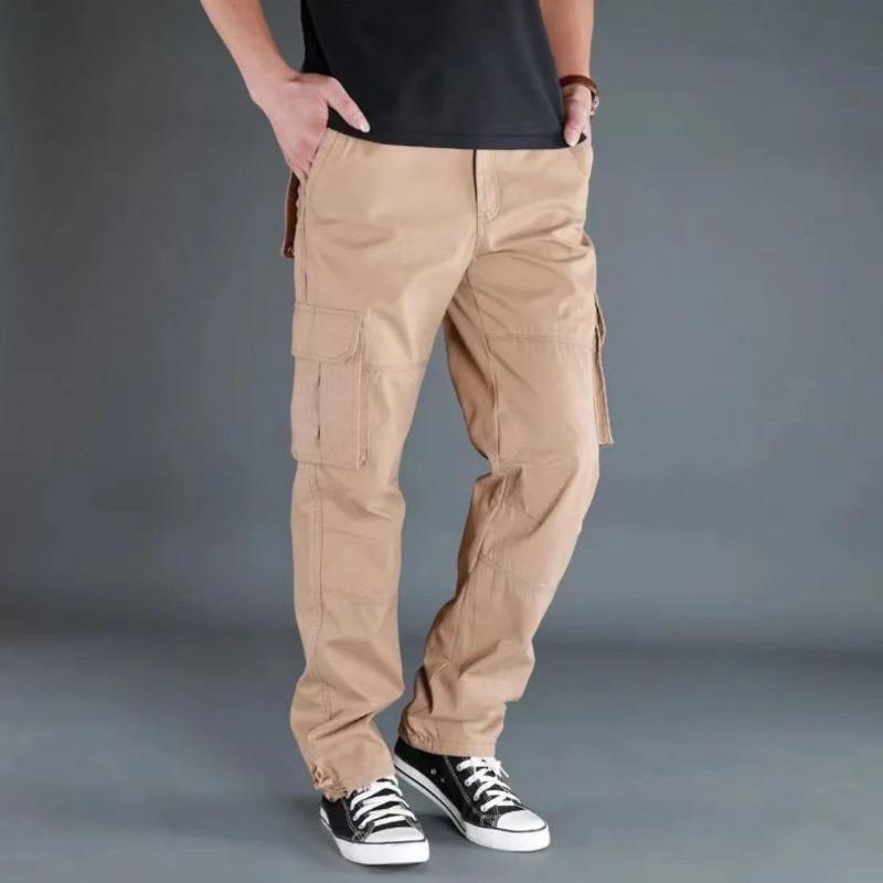 Men's Black Straight Leg Cargo Pants Casual Streetwear Trousers