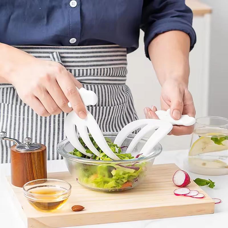 Multifunctional Salad Stir Fork 1 Pair Plastic Salad Hands Kitchen Small Tools Reusable Fruit Vegetable Wide Handle Serving Claw