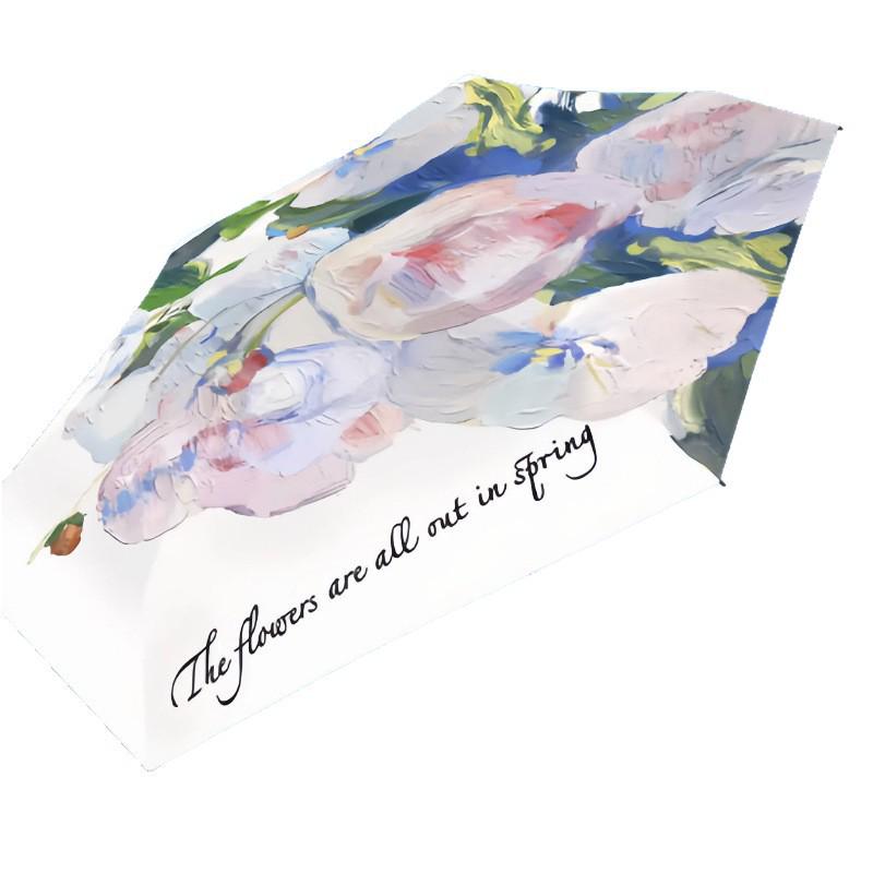 Compact Chinese-Style Oil Painting Umbrella: Portable, Manual Open, UV Protection for Sun & Rain