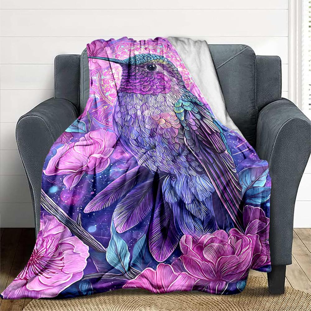 1pc Hummingbird Flowers Blanket, Lightweight Flannel Throw Blanket for Sofa, Bed, Travel, Camping, Living Room, Office, Couch, Chair, and Bed