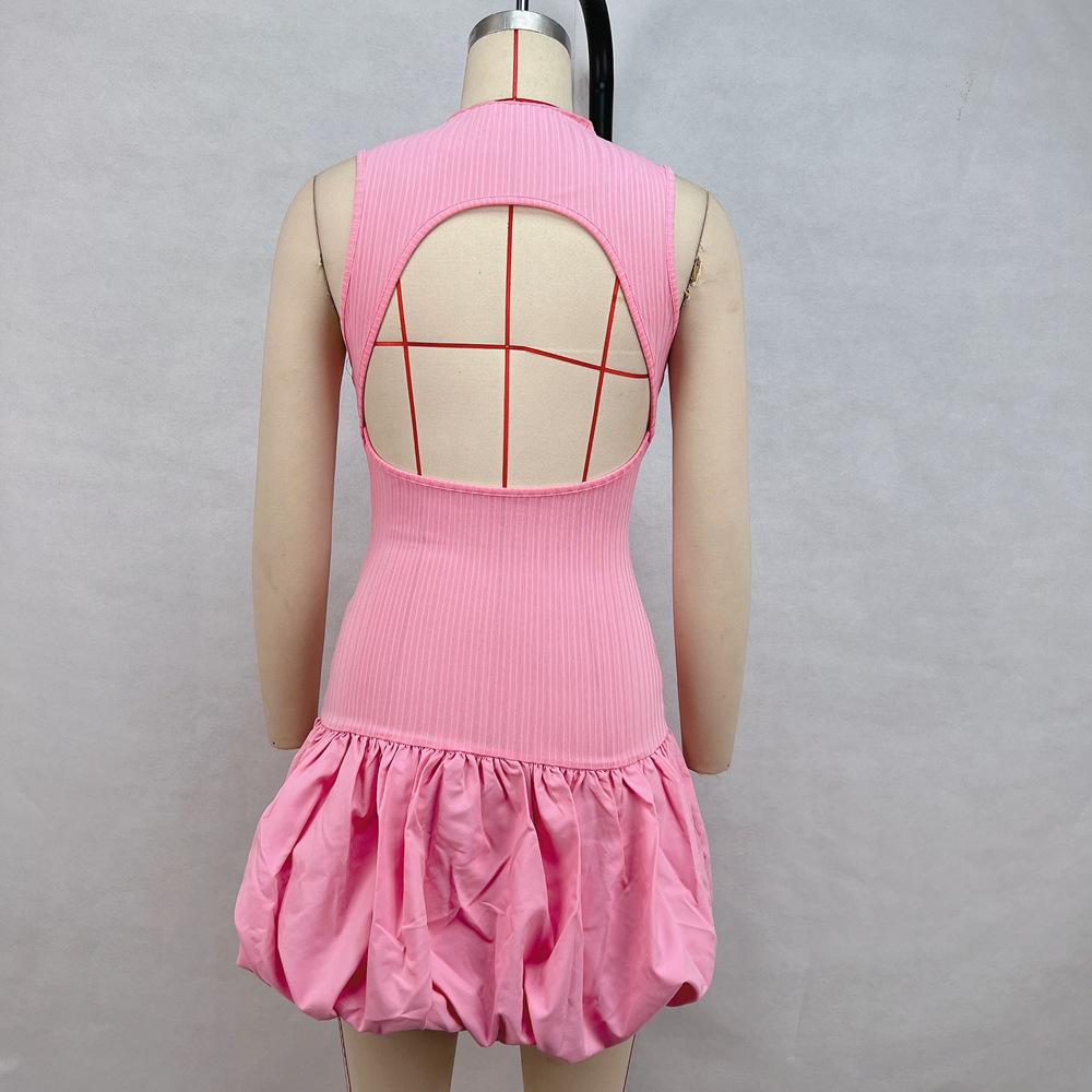 Damen Sommer Sexy Rückenfrei Schlank Spleißen Plissiertes Kleid