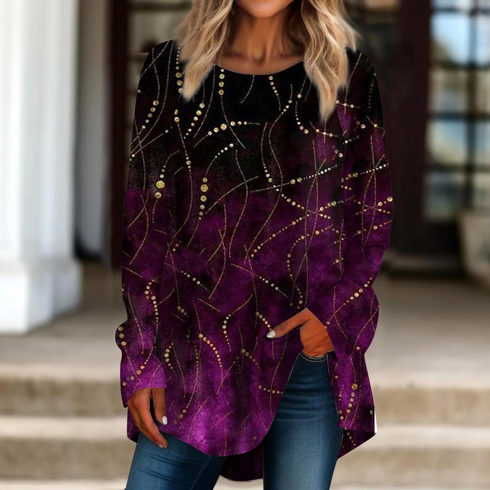 

Женская свободная футболка с длинными рукавами и круглым вырезом с принтом, верхний пуловер XXXL