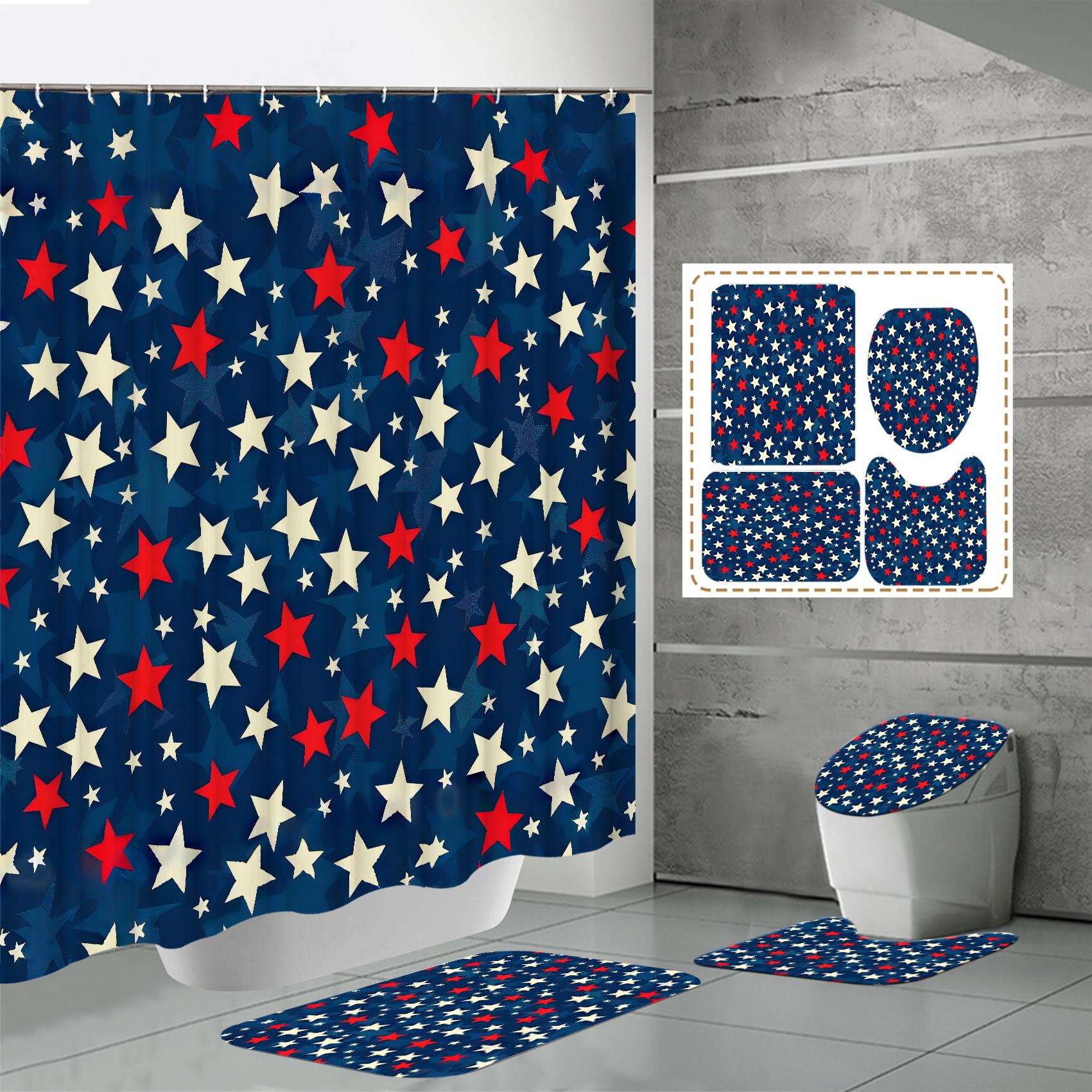 

4 ШТ. Наборы штор для душа со шторкой для душа и ковриками, коврик для крышки унитаза, U-образный коврик и коврик для ванной, набор для ванной комнаты с 12 крючками One Size