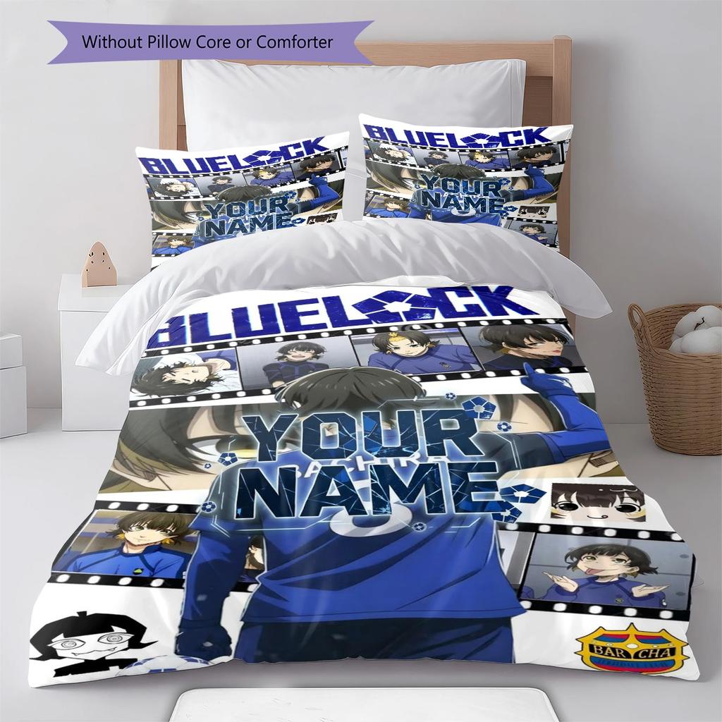 Blue Lock Soccer Custom Name Pattern Bedding Quilt Set Quilt Cover Pillowcase Home Birthday Gift(1 * Duvet Cover + 2 * Pillowcase, Without Core)