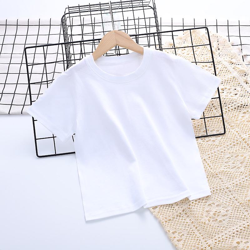 Kids' Cotton Short-Sleeve Round Neck T-Shirt with Logo, Candy Color, Primary School Uniform.