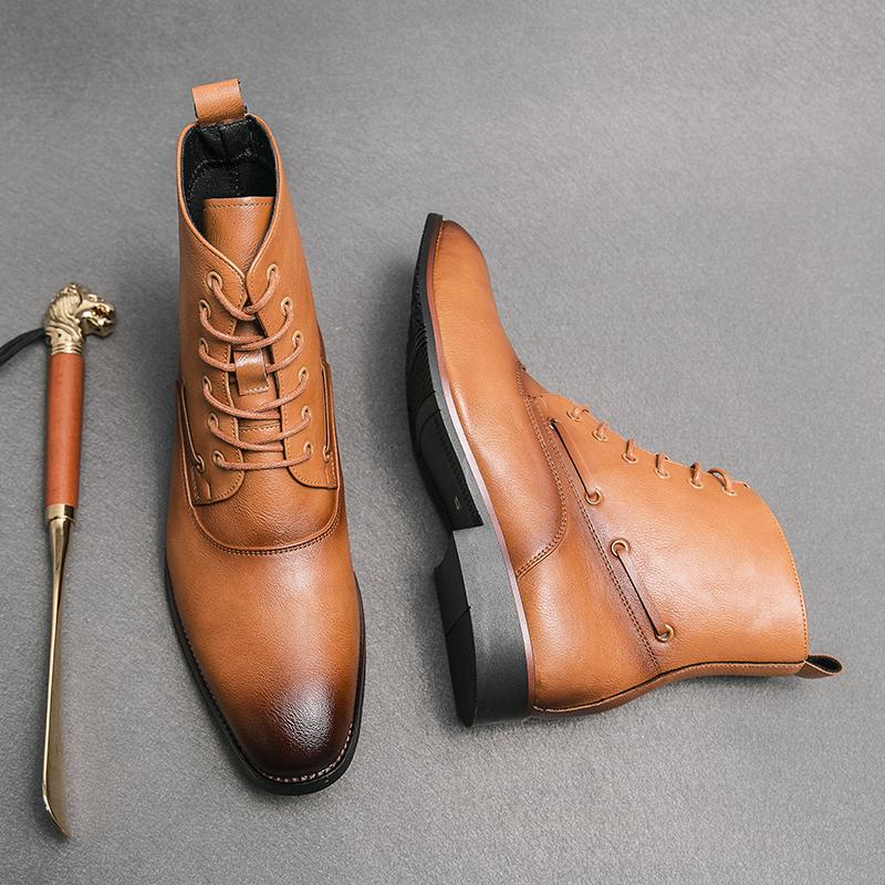 Fashion 2024 Men Boots Autumn Exquisite Zip Ankle Handmade Round Toe Low Heel Males Shoes Fashion Leather Concise Leisure Design Boots