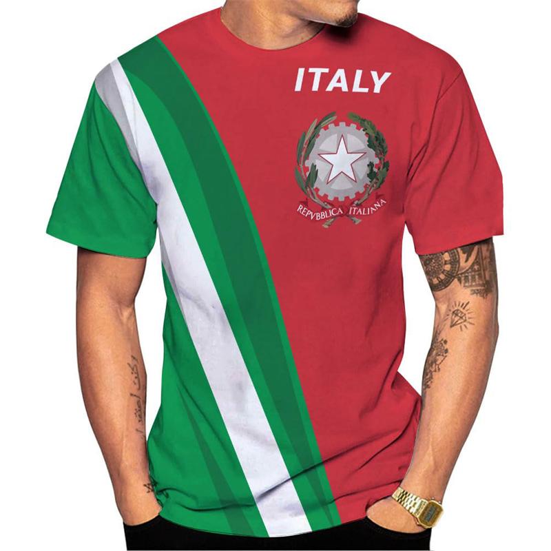 Italy Flag T-Shirts Italian National Emblem Printed Round Neck Short Sleeves Tee Shirts Men Women Kids Clothes Streetwear Tees XXS
