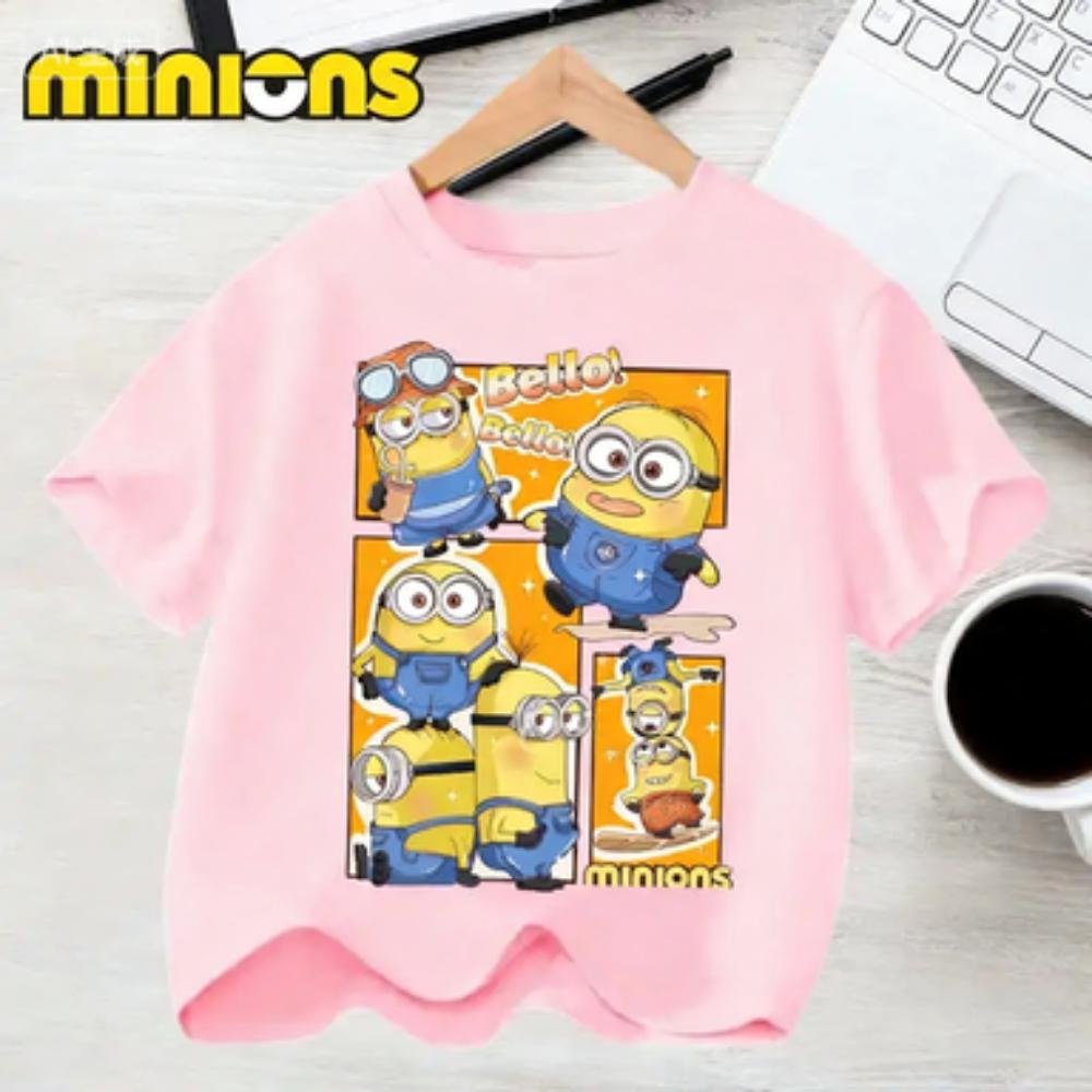 Kids Summer Cute Minions Cartoon Animation Print T-shirt for Outdoor Travel Girls Boys Casual Sports Short Sleeve