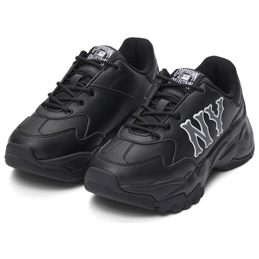 New MLB New York Yankees Anti Slip Wear Resistant Low Top Chunky Sneakers Unisex Black 3ASHC015N-50BKS