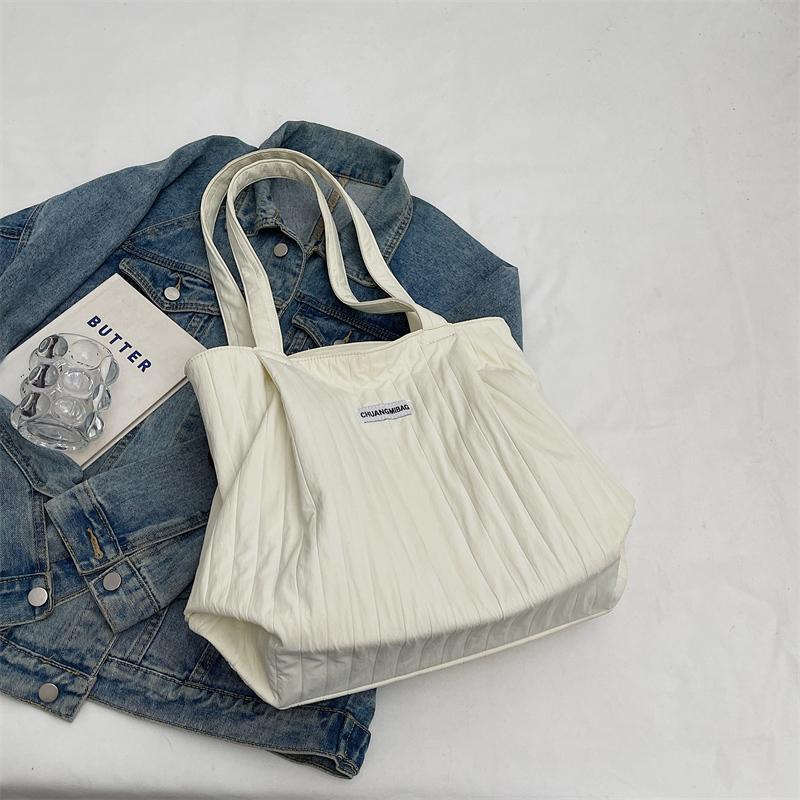 Shoulder Bag Women's Large Capacity Pleated Solid Color Tote Bag