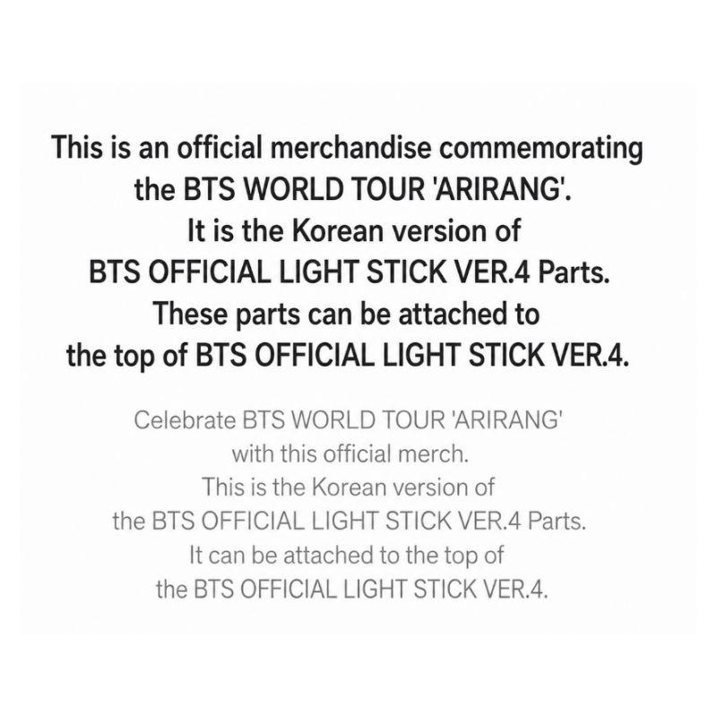 BTS Official Light Stick Ver.4 Parts (Tour Korean Version) Replacement Accessory Goods+ 2 Random BTS Arirang Photocards Free Gift