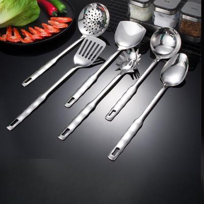 Thickened Stainless Steel Cooking Spoon and Spatula Set Household Kitchen Pot Spatula Frying Spatula Rice Spoon, Soup Spoon, Strainer, Kitchenware