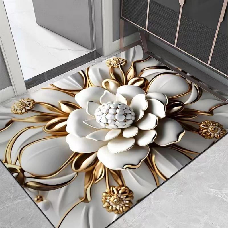 VIKAMA Light Luxury Lotus Bathroom Carpet, Water Absorbing and Anti Slip Floor Mat, Quick Drying Floor Mat for Toilet Doors