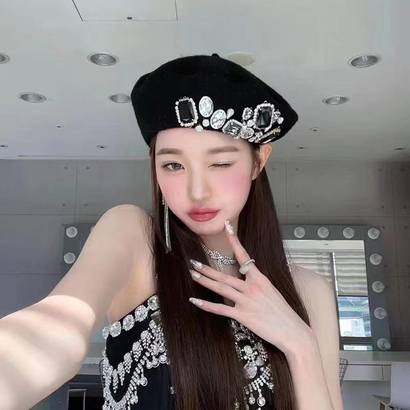 Nouveau béret de luxe fait main en strass bonnet classique béret français chapeau décontracté d'hiver pour femme chapeau de fille