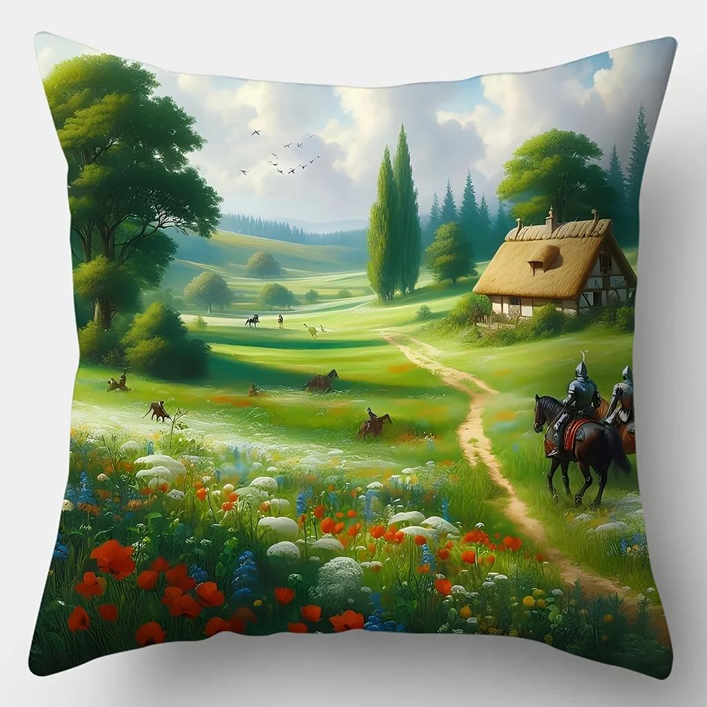 Single Sided Printed Cushion Cover Pastoral Soft Polyester Fabric Living Room Sofa Bedroom Bedside Decorative Pillowcase