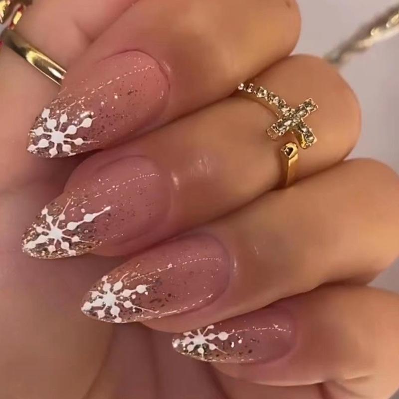 24 Piezas Negras Desmontables Almendra Francesas Cobertura Completa Uñas Postizas Con Líneas Plateadas de Mariposa Stiletto Press On Nails Para Manicura DIY