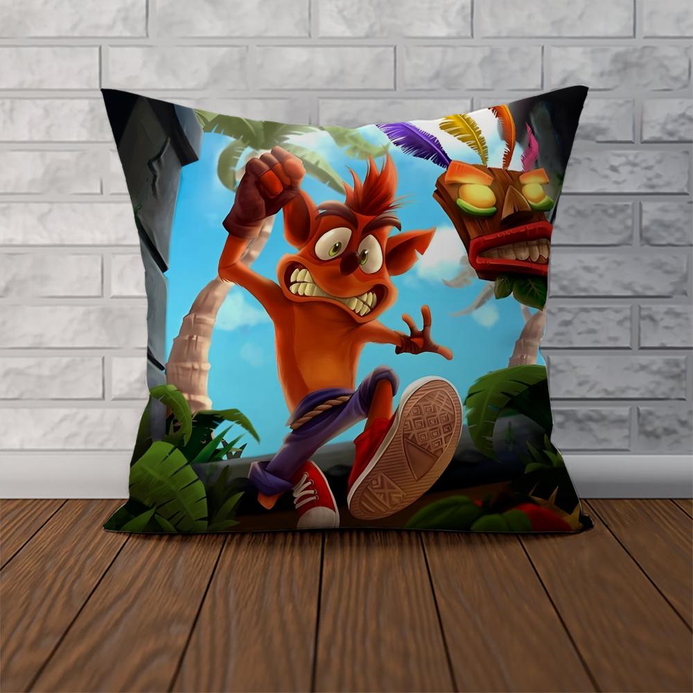 CCrash Bandicoot Pillow Case For Car Sofa Decorative Home Doublesided Print Plush Square Throw Pillow Cushion Cover