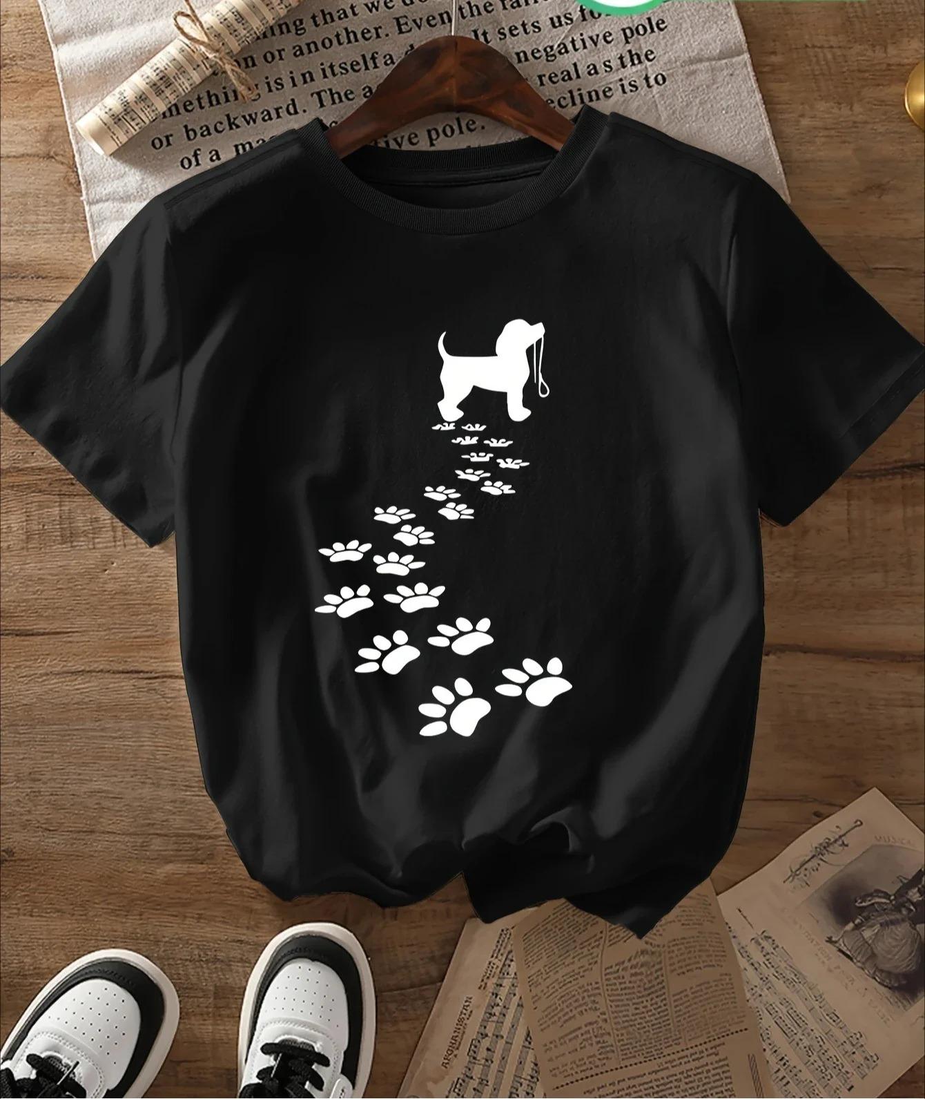 

Casual Tshirt Womens Shortsleeve Tshirt with A Dog Paw Print Round Neck Graphic Design Suitable for Clothing S