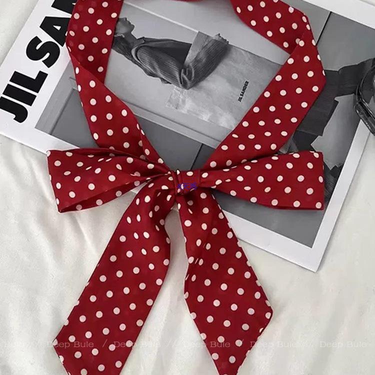 Retro Red Polka Dot Silk Scarf Belt - Korean Style Thin Waistband for Women
