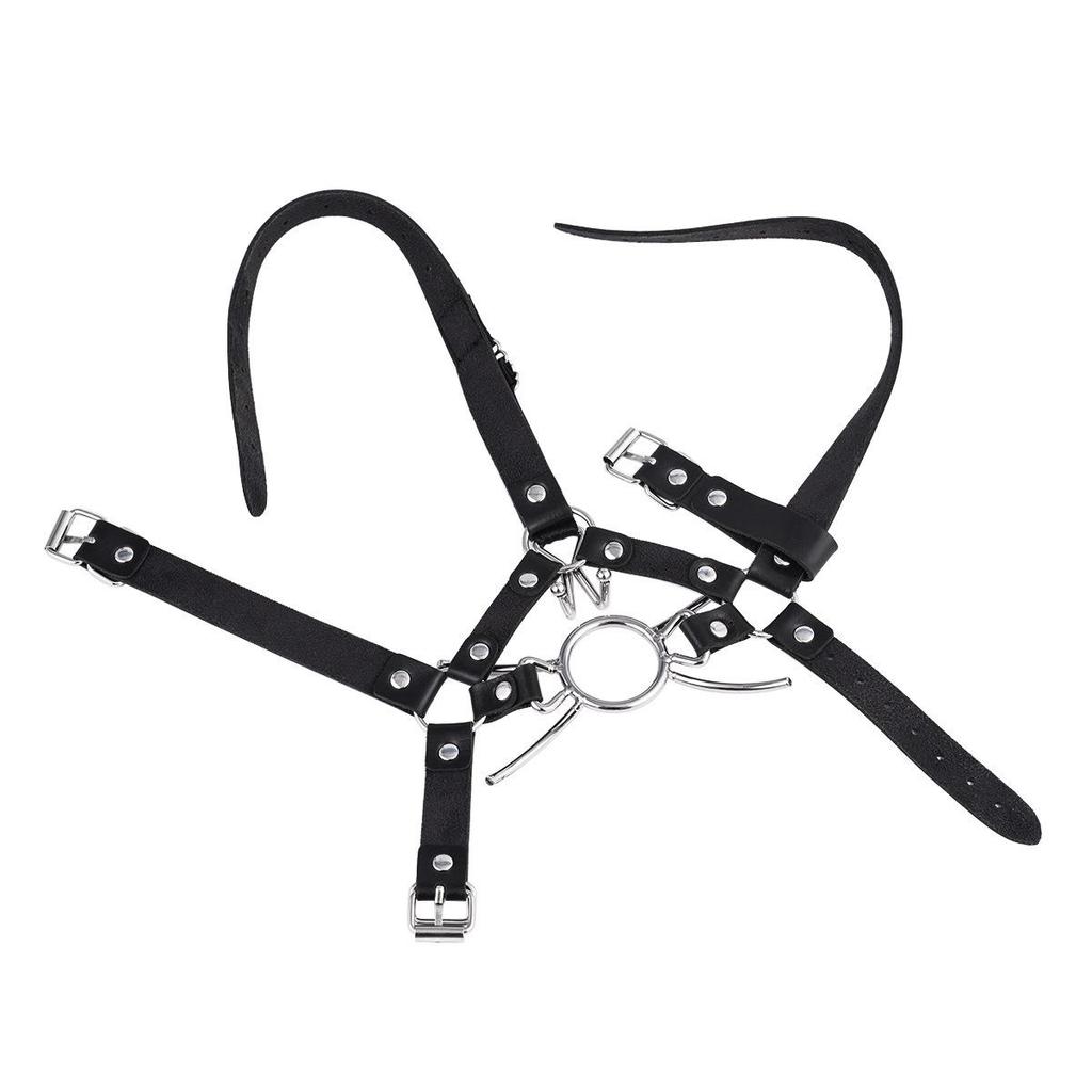 Unisex Simulated Harness Mouth Gag with Metal Nose Hook, Spider Fork & Ball Gag
