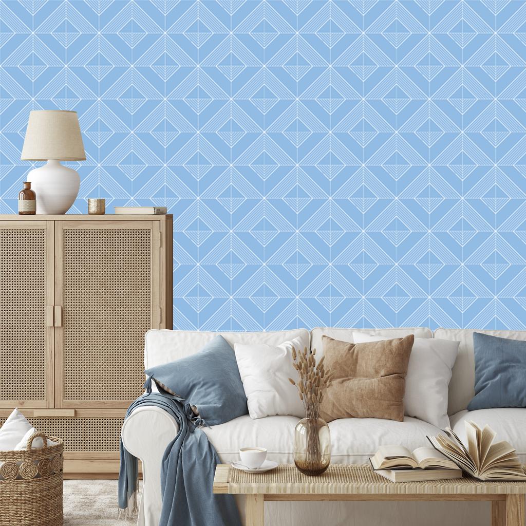 Wallpaper Geometric Rhombuses Azure, Center Azure 50x1000