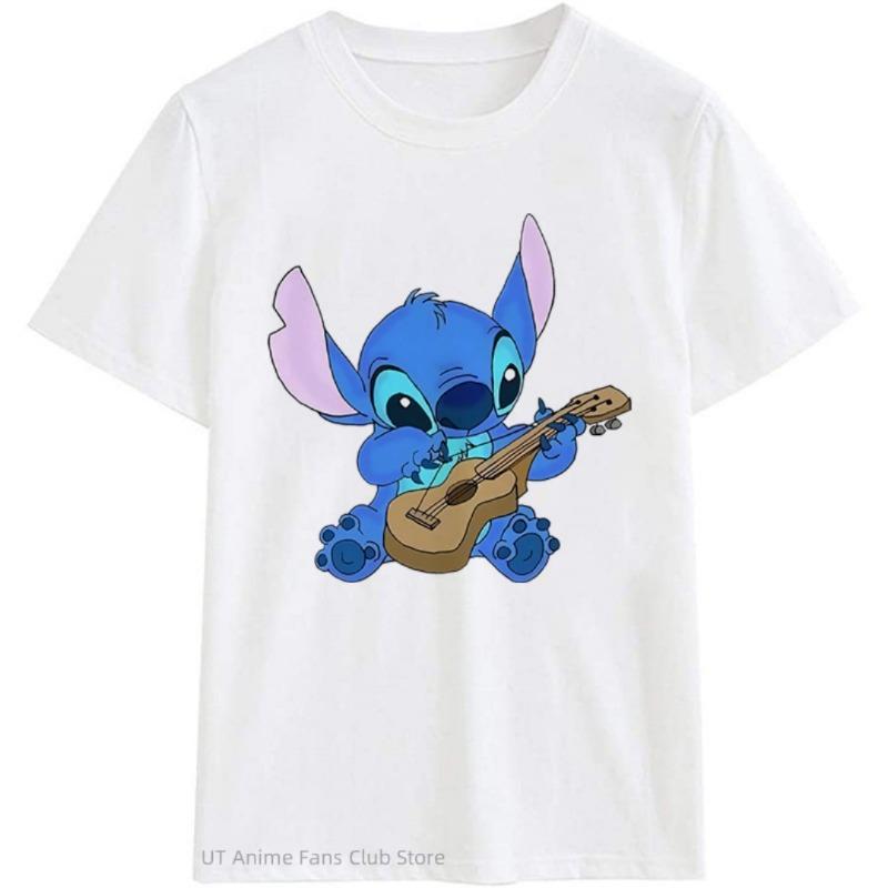Summer Disney Stitch and Angel Couple Cotton Cartoon T Shirt Men Women Short Sleeve Boys Girls Tees Casual Loose Men Clothes