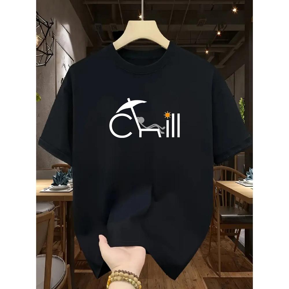 Chill Summer T-Shirt Men Women Loose Fit Graphic Tee Beach Umbrella Sun Vacation Holiday Style Streetwear Top S