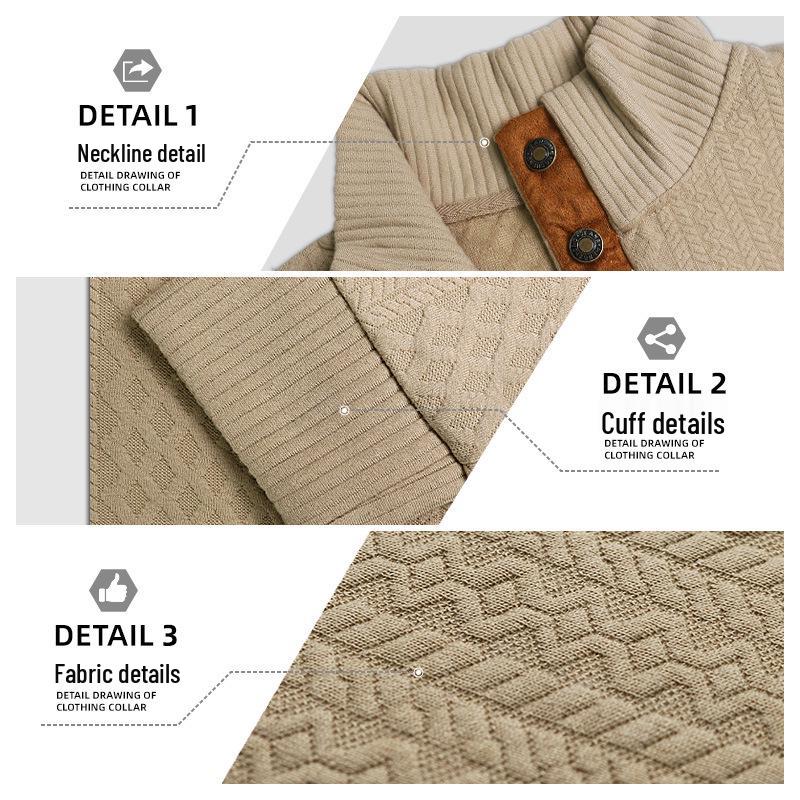 2026 Men's Stand Collar Long Sleeve Jacquard Knit Hoodie - Casual Outdoor Wear, European Size