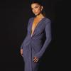 European & American Women's Sexy Deep V-neck Long Sleeve Pleated Slim Fit Formal Dress