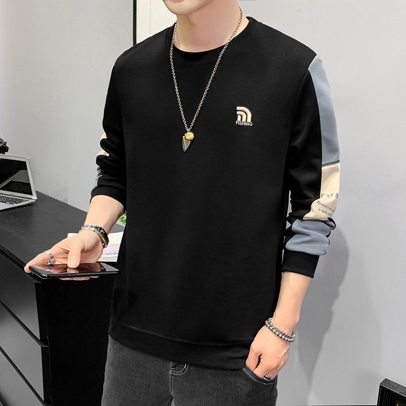 Men's Sweatshirt Spring New Youth Hong Kong Style Casual Loose Round Neck Long Sleeve Versatile T-shirt Bottoming Shirt