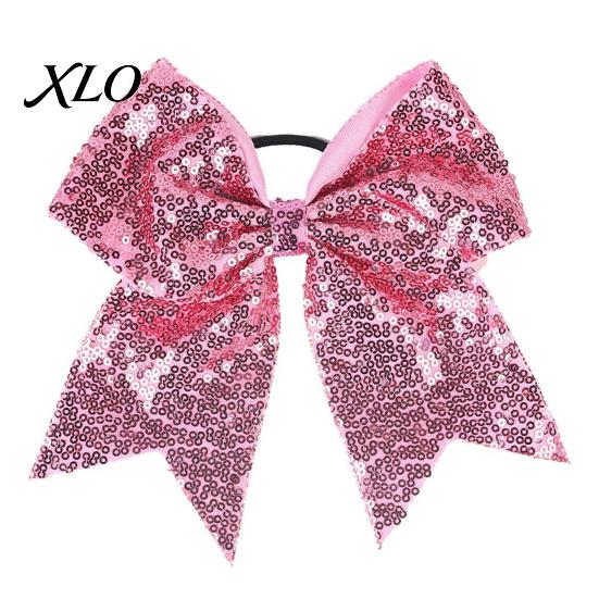 Stage Costume Accessories Sequins Hair Bows, Elastic Tie, Large Cheerleading Shiny Bows for Girls Band Ponytail Holder, Glitter Scrunchies Women Teens