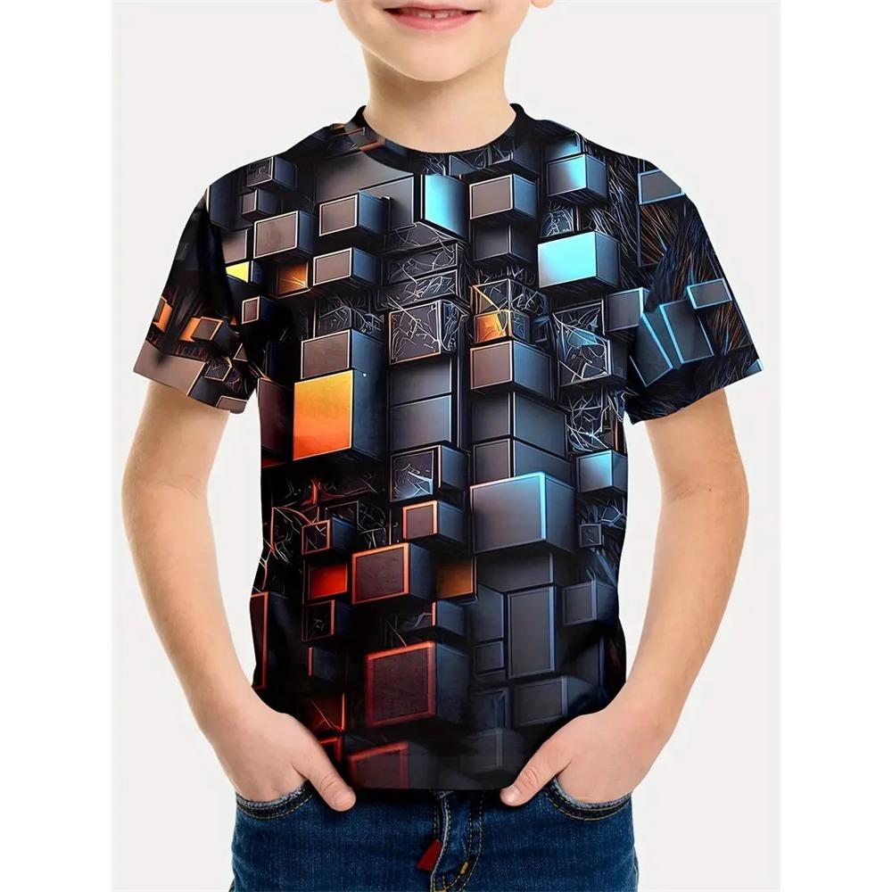 Детская одежда для мальчиков Летние футболки с круглым вырезом Модная детская футболка 3D трехмерная Детская одежда Мультяшные детские футболки 110