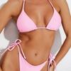 Einfarbiger Dreieck-Bikini mit Binde-Seiten-Tanga Zweiteiliger Badeanzug
