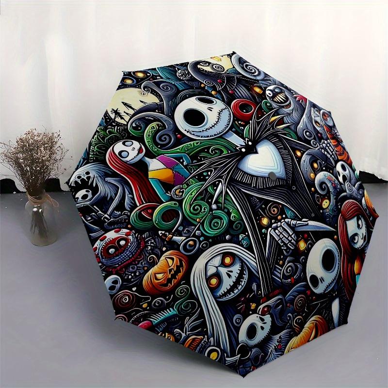 Nightmare Before Christmas, Halloween Automatisches Öffnungs- und Schließschirm - 8-Rippen FaltDesign, Leicht und Tragbar, Geeignet für D