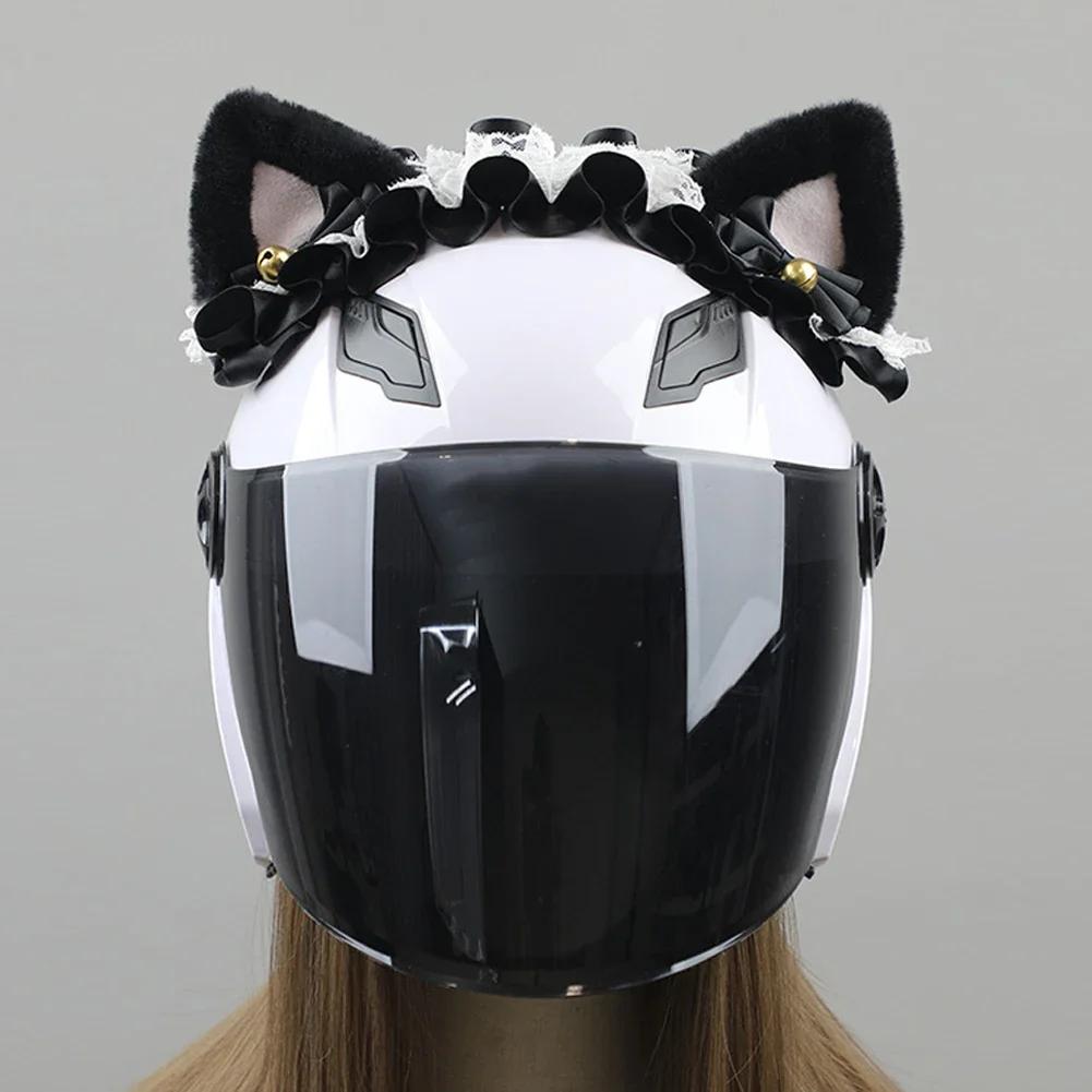 1Pc Creative Maid Cute Plush Ears Decorate Motorcycle Helmet Motocross Helmet Decor Sticker Accessories Cosplayer Styling