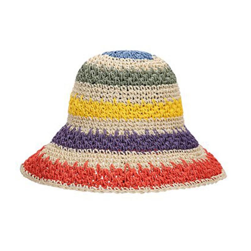 Chic Summer Straw Hat Beach Holiday Hat Hand Crocheted Rainbow Hat