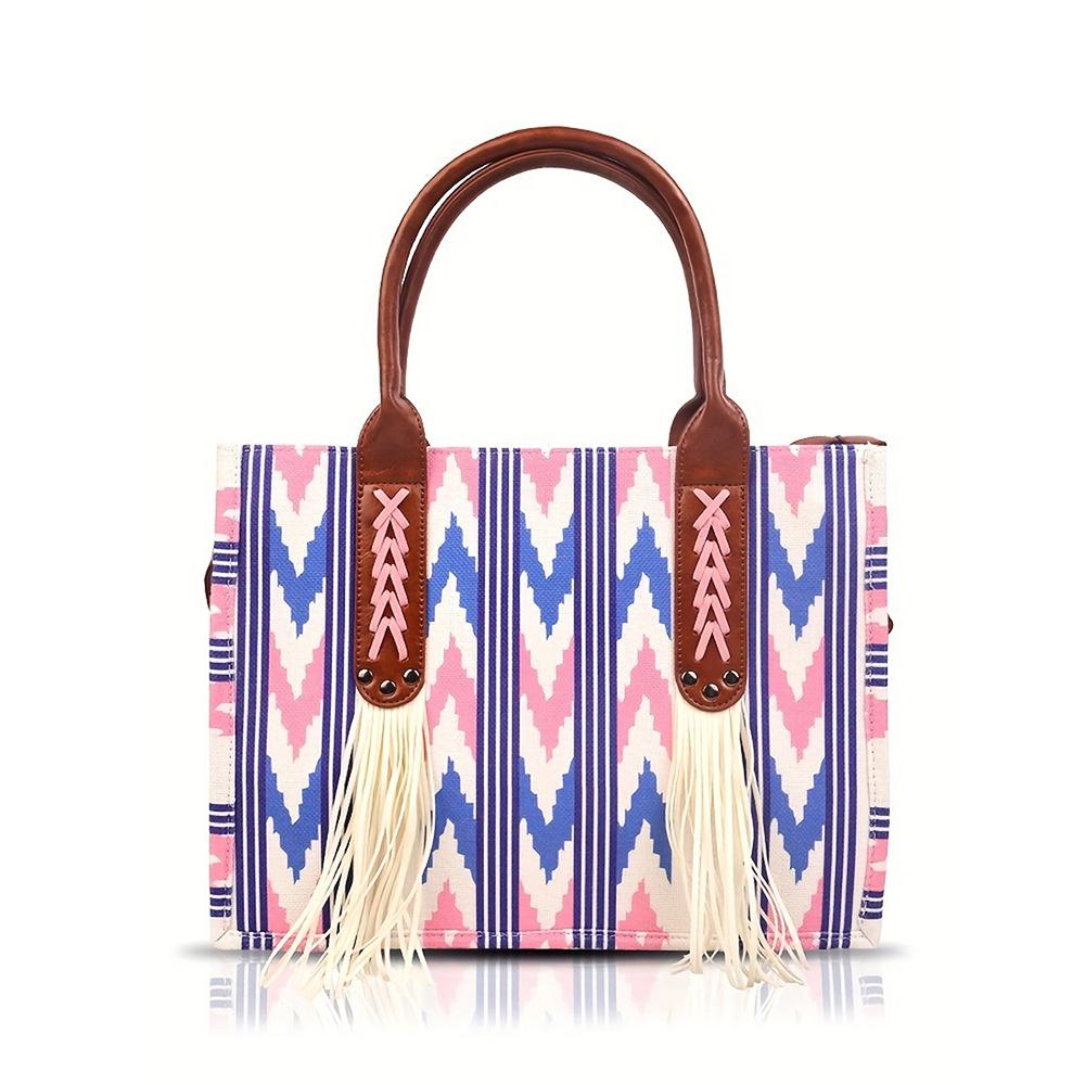 

Винтажная напечатанная холщовая сумка-тоут с бахромой в стиле вестерн Bohemian TK