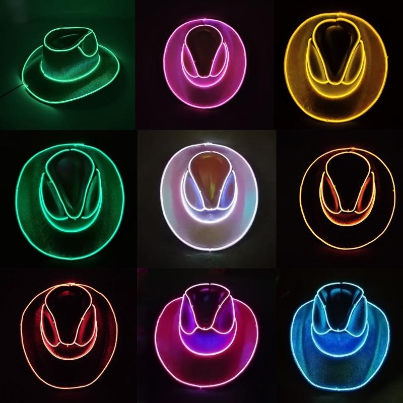 Western Hat Light Up LED Cowgirl Hat Party Hat Stage Costume Headwear